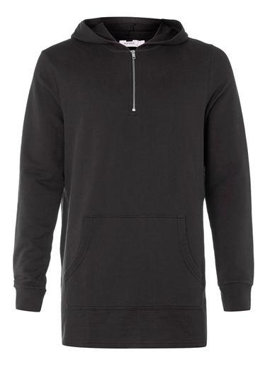 Topman Mens Black Half Zip Hoodie