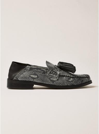 Topman Mens Grey Gray Snake Leather Tassel Encore Loafers