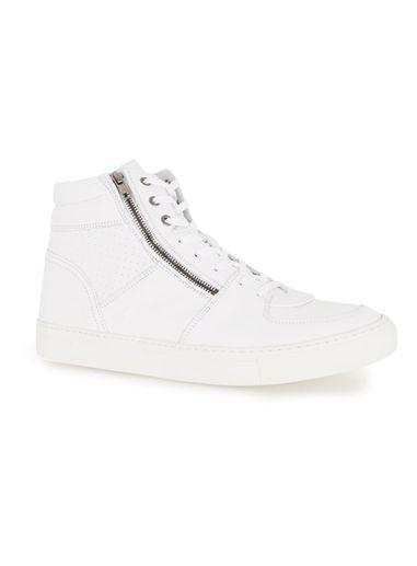 Topman Mens Grey White Leather Hi Tops