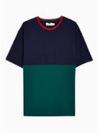 Topman Mens Navy And Green Colour Block T-shirt