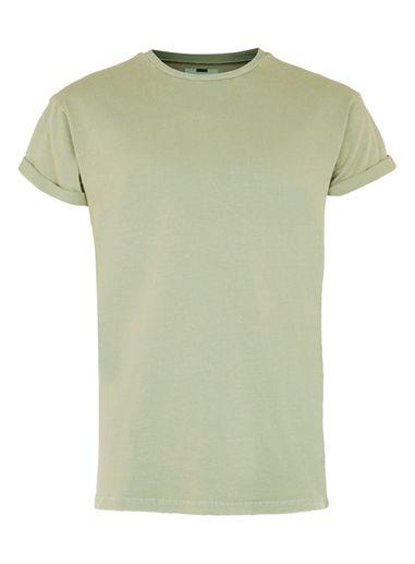 Topman Mens Green Khaki Acid Wash Muscle Fit Roller T-shirt