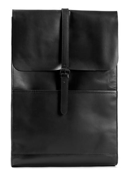 Topman Mens Premium Black Leather Smart Backpack