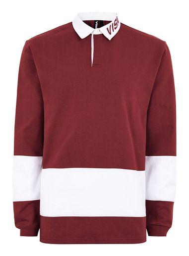 Topman Mens Multi Vision Street Wear Burgundy Rugby Polo Top