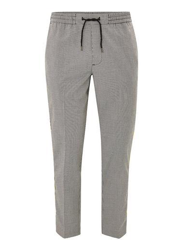Topman Mens Multi Black And White Check Smart Joggers With Yellow Side Taping