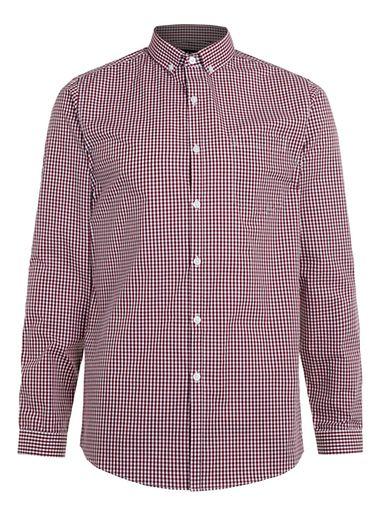 Topman Mens Red Burgundy Long Sleeve Gingham Slim Dress Shirt