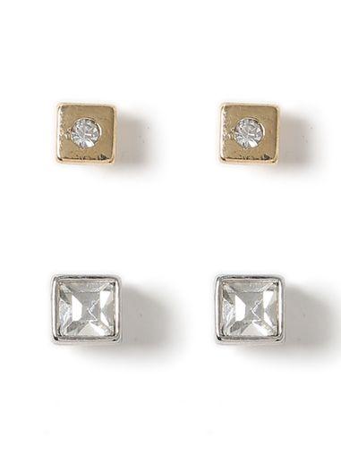 Topman Mens Silver Mixed Metal Crystal Stud Earring Pack*