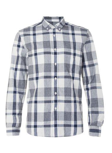 Topman Mens White, Navy And Grey Check Casual Shirt