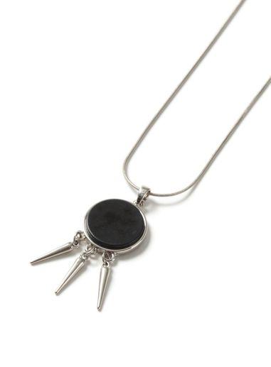 Topman Mens Black Silver Look Disc Spike Drop Necklace*