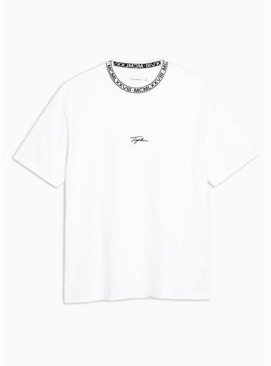 Topman Mens Signature White Printed Ribbed T-shirt