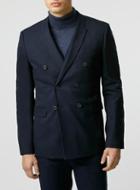 Topman Mens Blue Navy Stretch Double Breasted Suit Jacket