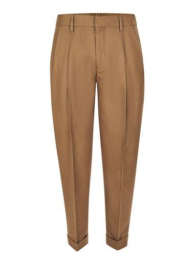 Topman Mens Brown Camel Twin Pleat Tapered Dress Pants
