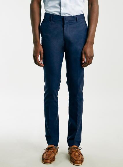 Topman Mens Blue Textured Ultra Skinny Suit Pants