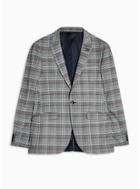 Topman Mens Grey Gray And Purple Check Skinny Fit Single Breasted Blazer With Peak Lapels