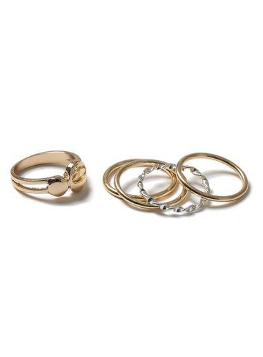 Topman Mens Silver Mixed Metal Circle Band Ring Pack*