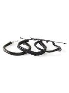 Topman Mens Black Thread And Leather Bracelet Multipack*