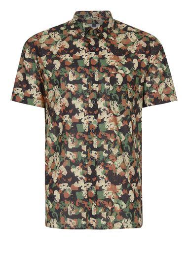 Topman Mens Multi Abstract Camouflage Short Sleeve Casual Shirt