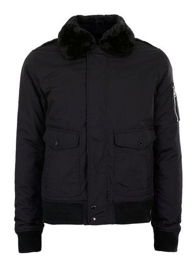 Topman Mens Schott Black Fur Collar Jacket
