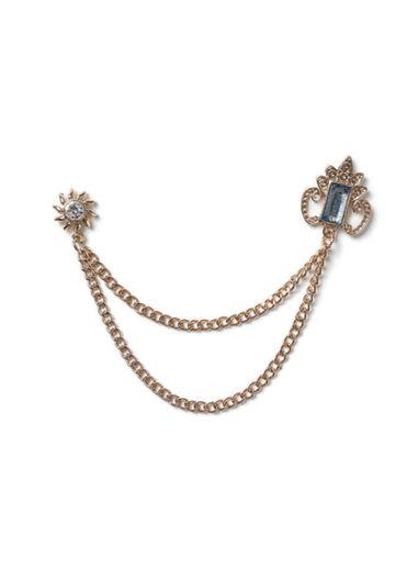 Topman Mens Gold Look And Blue Stone Chain Collar Tips*