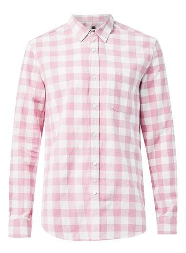 Topman Mens Pink Check Button Down Casual Shirt