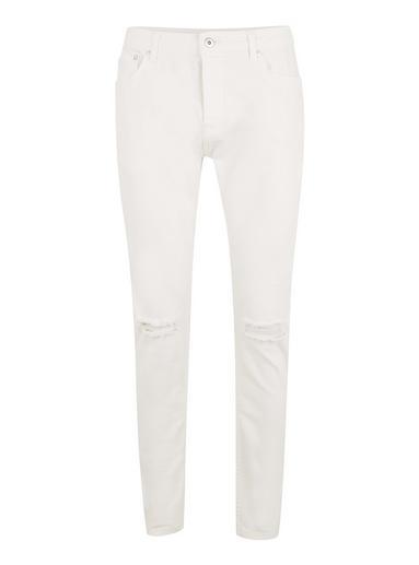 Topman Mens White Double Knee Rip Stretch Skinny Jeans