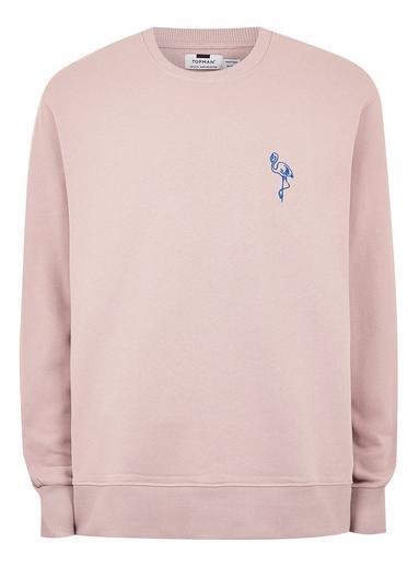 Topman Mens Pink Flamingo Embroidered Sweatshirt