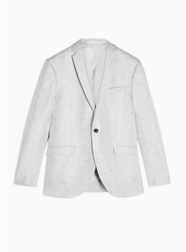 Topman Mens Grey Gray Skinny Fit Textured Single Breasted Blazer With Notch Lapels