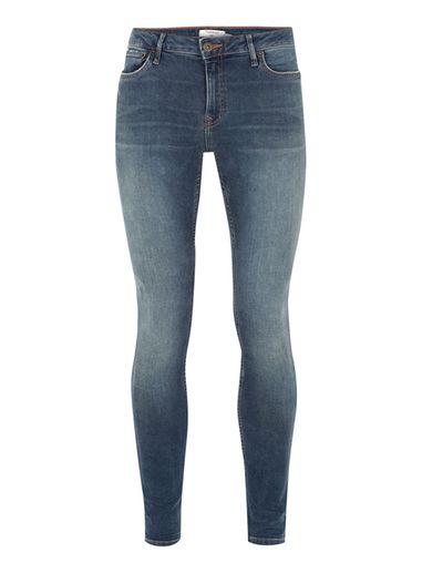 Topman Mens Mid Blue Wash Spray On Jeans