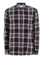 Topman Mens Navy And Red Dobby Check Long Sleeve Shirt