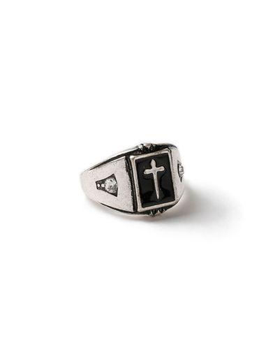 Topman Mens Black Silver Cross Ring*