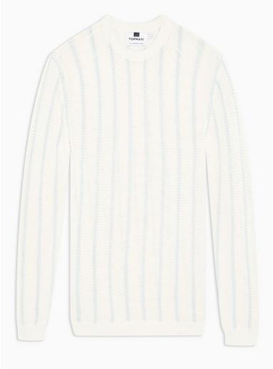 Topman Mens Ecru And Blue Chunky Stripe Sweater