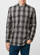 Topman Mens Mid Grey Grey Check Double Pocket Long Sleeve Casual Shirt