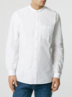 Topman Mens White Oxford Long Sleeve Stand Collar Shirt