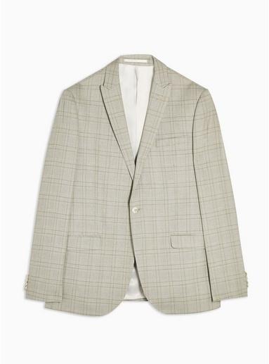 Topman Mens Stone Check Slim Blazer With Peak Lapels