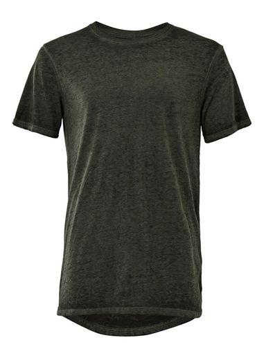 Topman Mens Black Green Burnt Wash Longline T-shirt