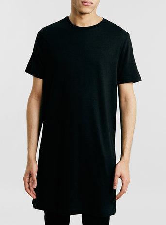 Topman Mens Black Super Longline Crew T-shirt