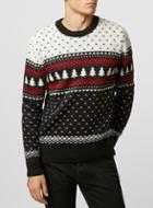 Topman Mens Black Tree Crew Neck Christmas Sweater