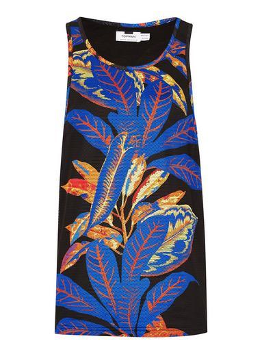 Topman Mens Black Mesh Floral Tank