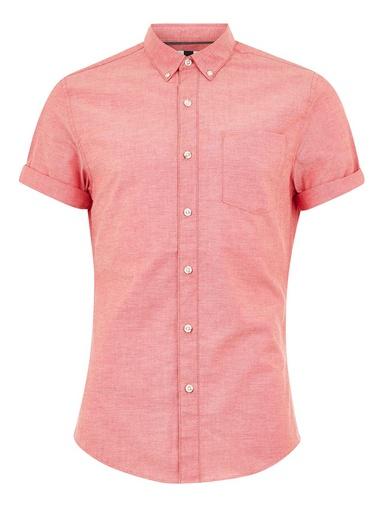 Topman Mens Red And White Stretch Skinny Oxford Shirt