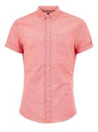 Topman Mens Red And White Stretch Skinny Oxford Shirt