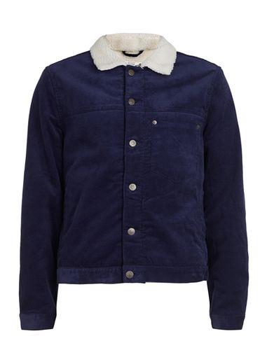 Topman Mens Blue Ltd Navy Borg Lined Cord Jacket