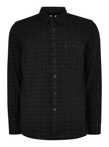 Topman Mens Black Reverse Check Long Sleeve Shirt