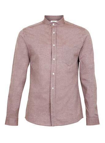 Topman Burgundy Curve Collar Long Sleeve Smart Shirt