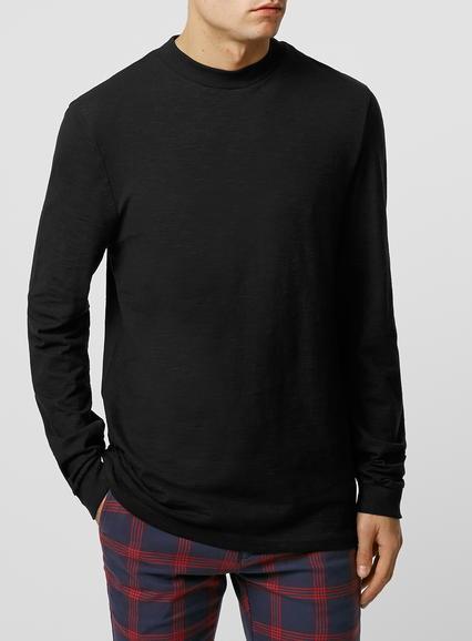 Topman Mens Black Slub Turtle Neck T-shirt