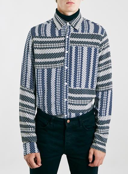 Topman Mens Dark Blue Tmd Patchwork Shirt