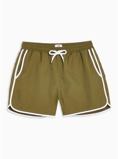 Topman Mens Khaki Olive Runner Swim Shorts