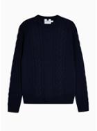 Topman Mens Navy Cable Knit Sweater With Wool