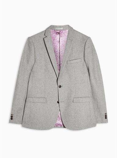 Topman Mens Grey Gray Textured Slim Fit Blazer With Notch Lapels