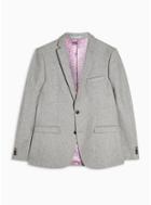 Topman Mens Grey Gray Textured Slim Fit Blazer With Notch Lapels