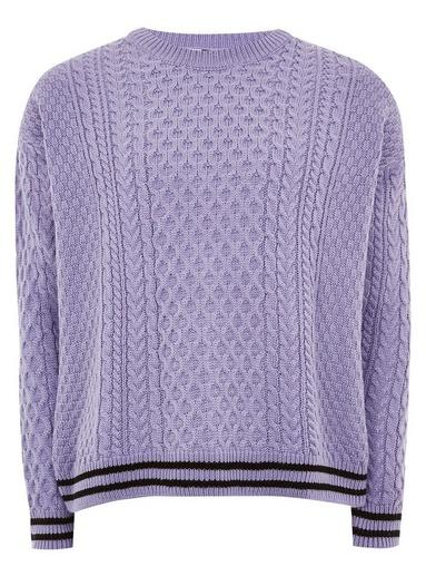 Topman Mens Purple Lilac Tipped Cable Jumper