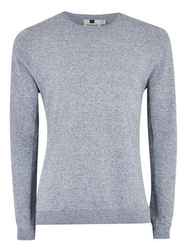 Topman Mens Blue White Twist Side Ribbed Sweater